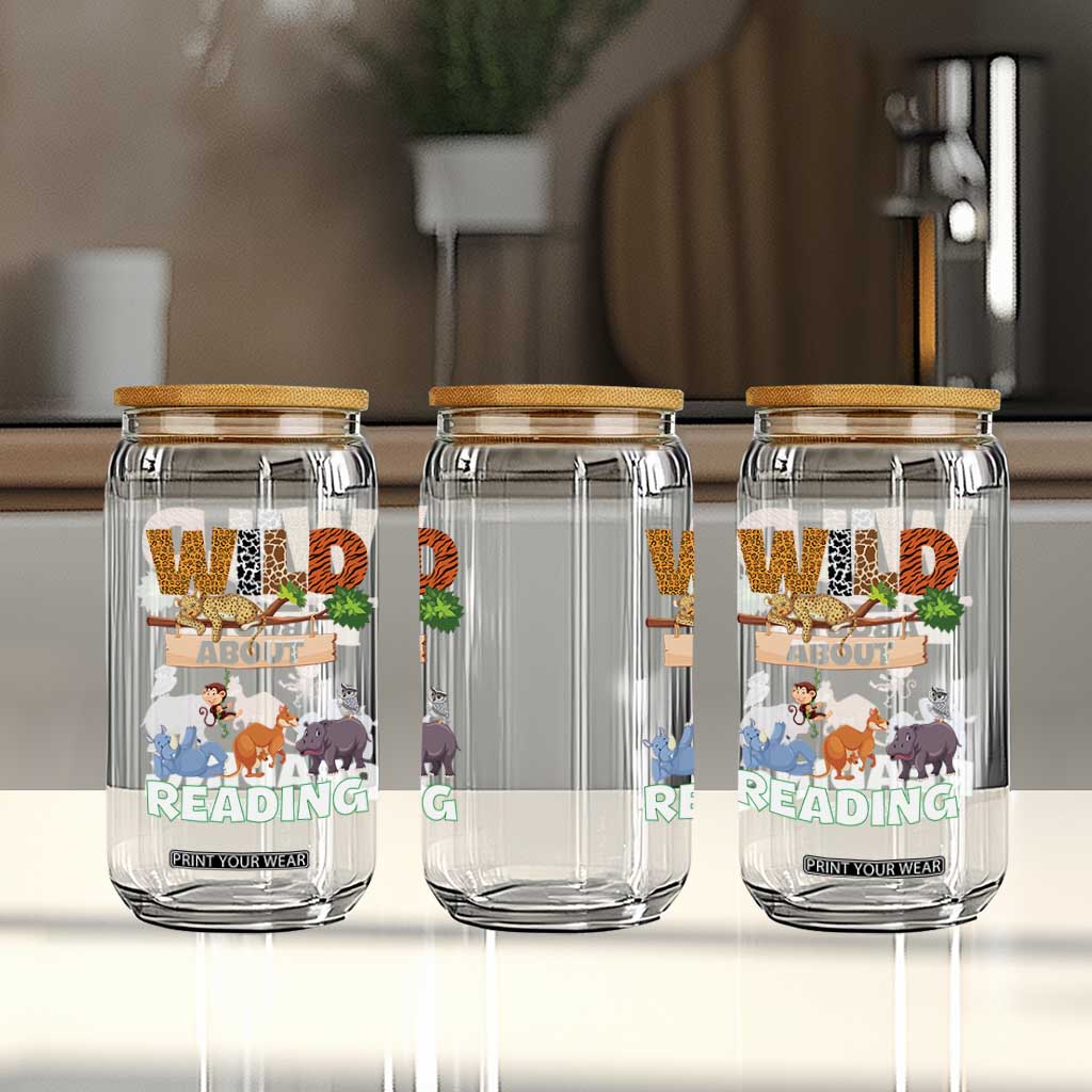 Wild About Reading Glass Can Cute Animal Book Lover Kids Teachers TS10 Print Your Wear