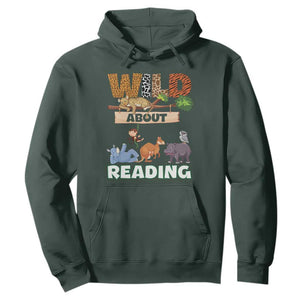 Wild About Reading Hoodie Cute Animal Book Lover Kids Teachers TS10 Dark Forest Green Print Your Wear