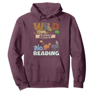 Wild About Reading Hoodie Cute Animal Book Lover Kids Teachers TS10 Maroon Print Your Wear