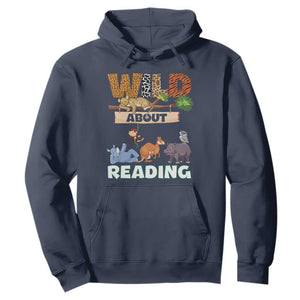 Wild About Reading Hoodie Cute Animal Book Lover Kids Teachers TS10 Navy Print Your Wear