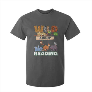 Wild About Reading T Shirt For Kid Cute Animal Book Lover Kids Teachers TS10 Dark Heather Print Your Wear