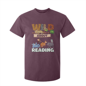 Wild About Reading T Shirt For Kid Cute Animal Book Lover Kids Teachers TS10 Maroon Print Your Wear