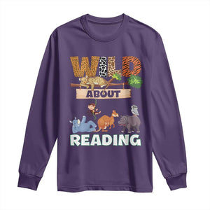 Wild About Reading Long Sleeve Shirt Cute Animal Book Lover Kids Teachers TS10 Purple Print Your Wear