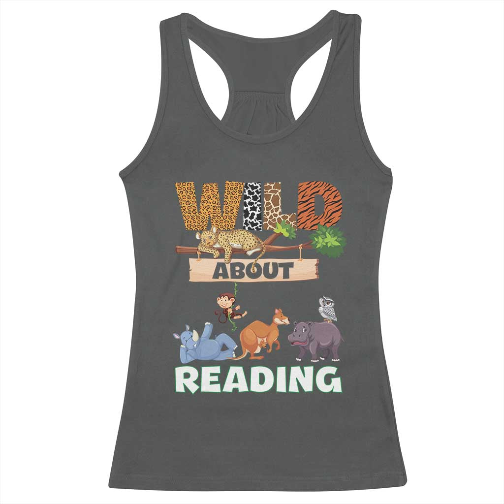 Wild About Reading Racerback Tank Top Cute Animal Book Lover Kids Teachers TS10 Dark Heather Print Your Wear