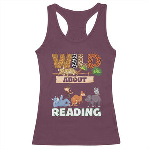 Wild About Reading Racerback Tank Top Cute Animal Book Lover Kids Teachers TS10 Maroon Print Your Wear