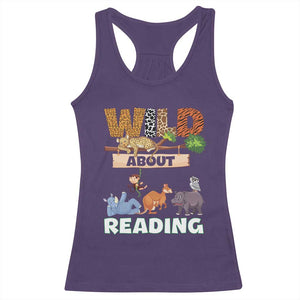 Wild About Reading Racerback Tank Top Cute Animal Book Lover Kids Teachers TS10 Purple Print Your Wear