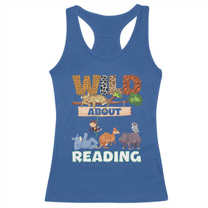 Wild About Reading Racerback Tank Top Cute Animal Book Lover Kids Teachers TS10 Royal Blue Print Your Wear