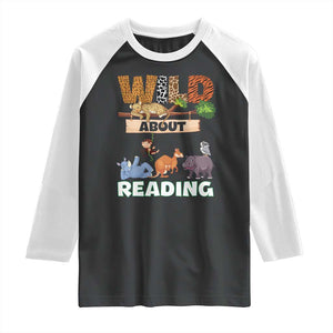 Wild About Reading Raglan Shirt Cute Animal Book Lover Kids Teachers TS10 Black White Print Your Wear