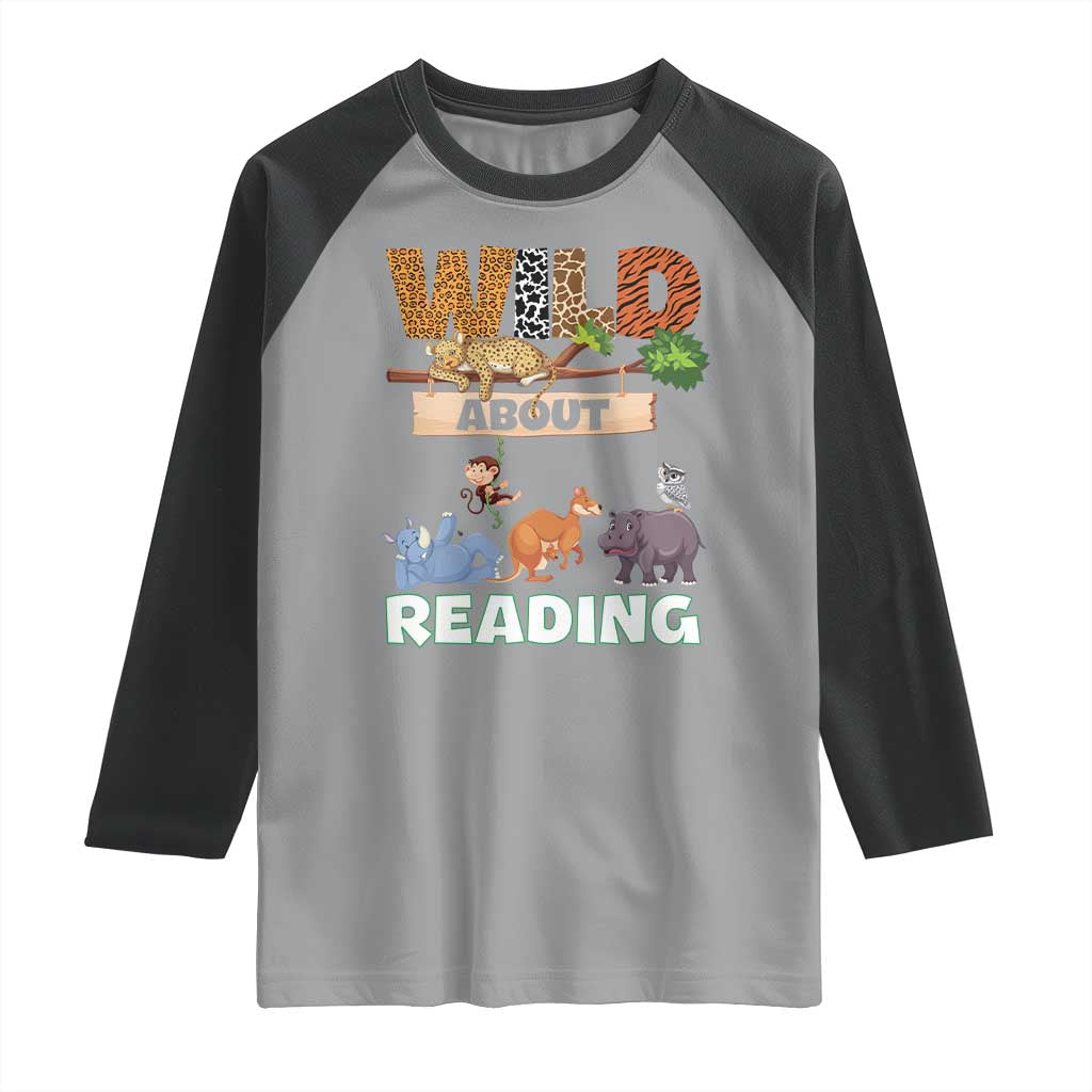 Wild About Reading Raglan Shirt Cute Animal Book Lover Kids Teachers TS10 Sport Gray Black Print Your Wear