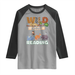 Wild About Reading Raglan Shirt Cute Animal Book Lover Kids Teachers TS10 Sport Gray Black Print Your Wear