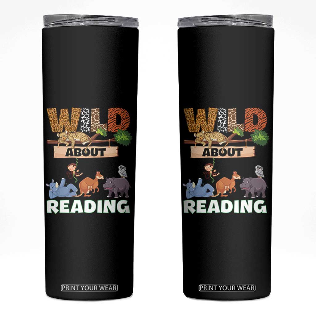 Wild About Reading Skinny Tumbler Cute Animal Book Lover Kids Teachers TS10 Black Print Your Wear
