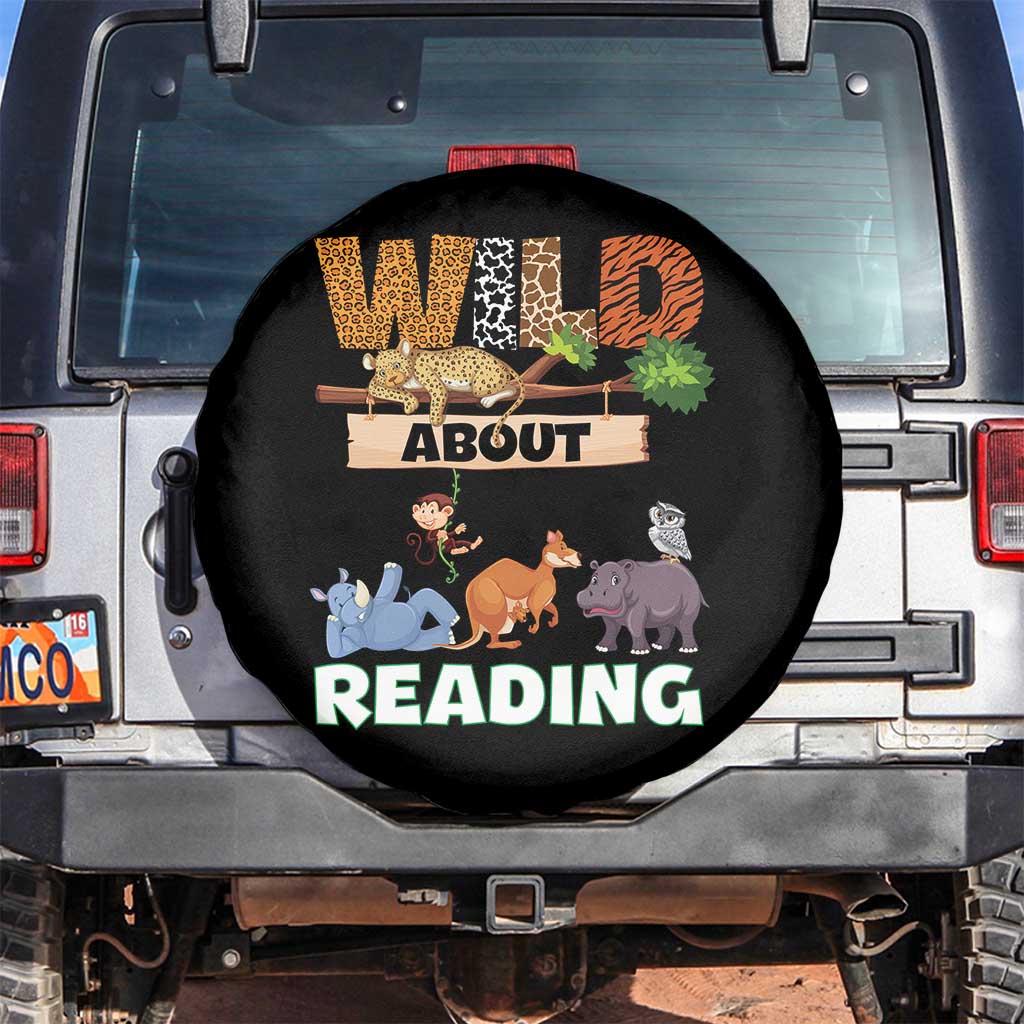 Wild About Reading Spare Tire Cover Cute Animal Book Lover Kids Teachers TS10 No hole Black Print Your Wear