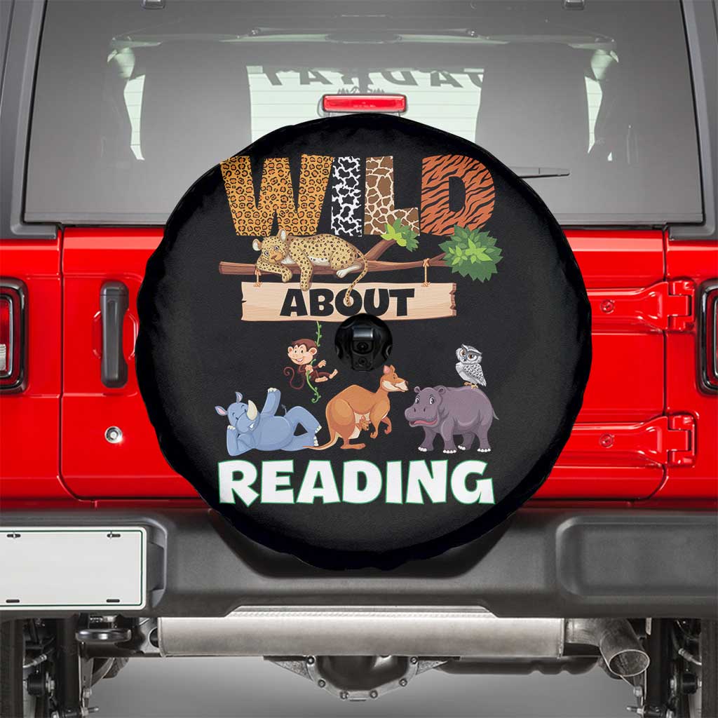 Wild About Reading Spare Tire Cover Cute Animal Book Lover Kids Teachers TS10 Black Print Your Wear