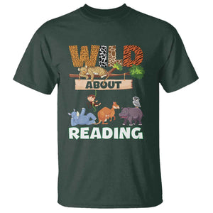 Wild About Reading T Shirt Cute Animal Book Lover Kids Teachers TS10 Dark Forest Green Print Your Wear