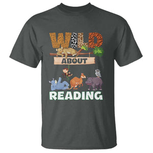 Wild About Reading T Shirt Cute Animal Book Lover Kids Teachers TS10 Dark Heather Print Your Wear