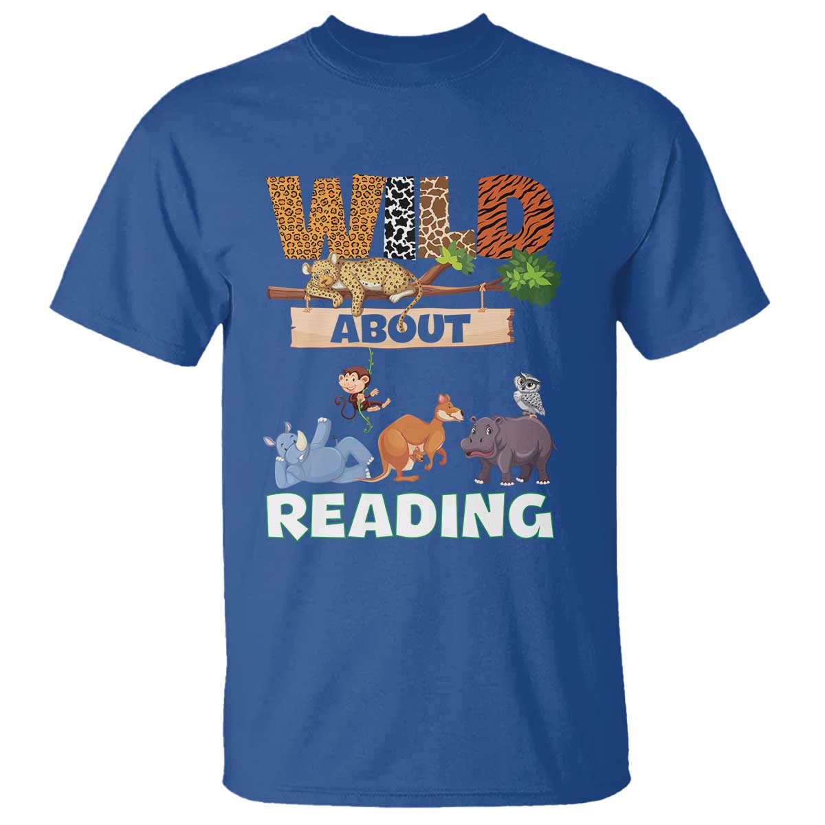 Wild About Reading T Shirt Cute Animal Book Lover Kids Teachers TS10 Royal Blue Print Your Wear
