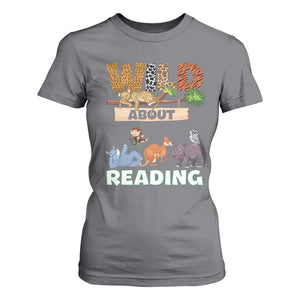 Wild About Reading T Shirt For Women Cute Animal Book Lover Kids Teachers TS10 Charcoal Print Your Wear