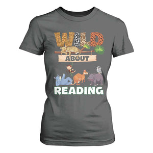 Wild About Reading T Shirt For Women Cute Animal Book Lover Kids Teachers TS10 Dark Heather Print Your Wear