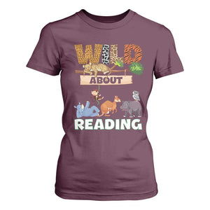 Wild About Reading T Shirt For Women Cute Animal Book Lover Kids Teachers TS10 Maroon Print Your Wear