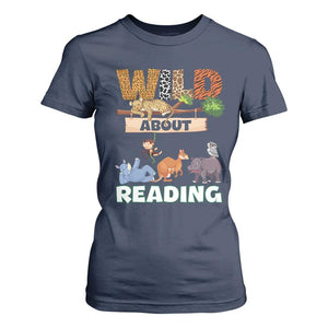 Wild About Reading T Shirt For Women Cute Animal Book Lover Kids Teachers TS10 Navy Print Your Wear