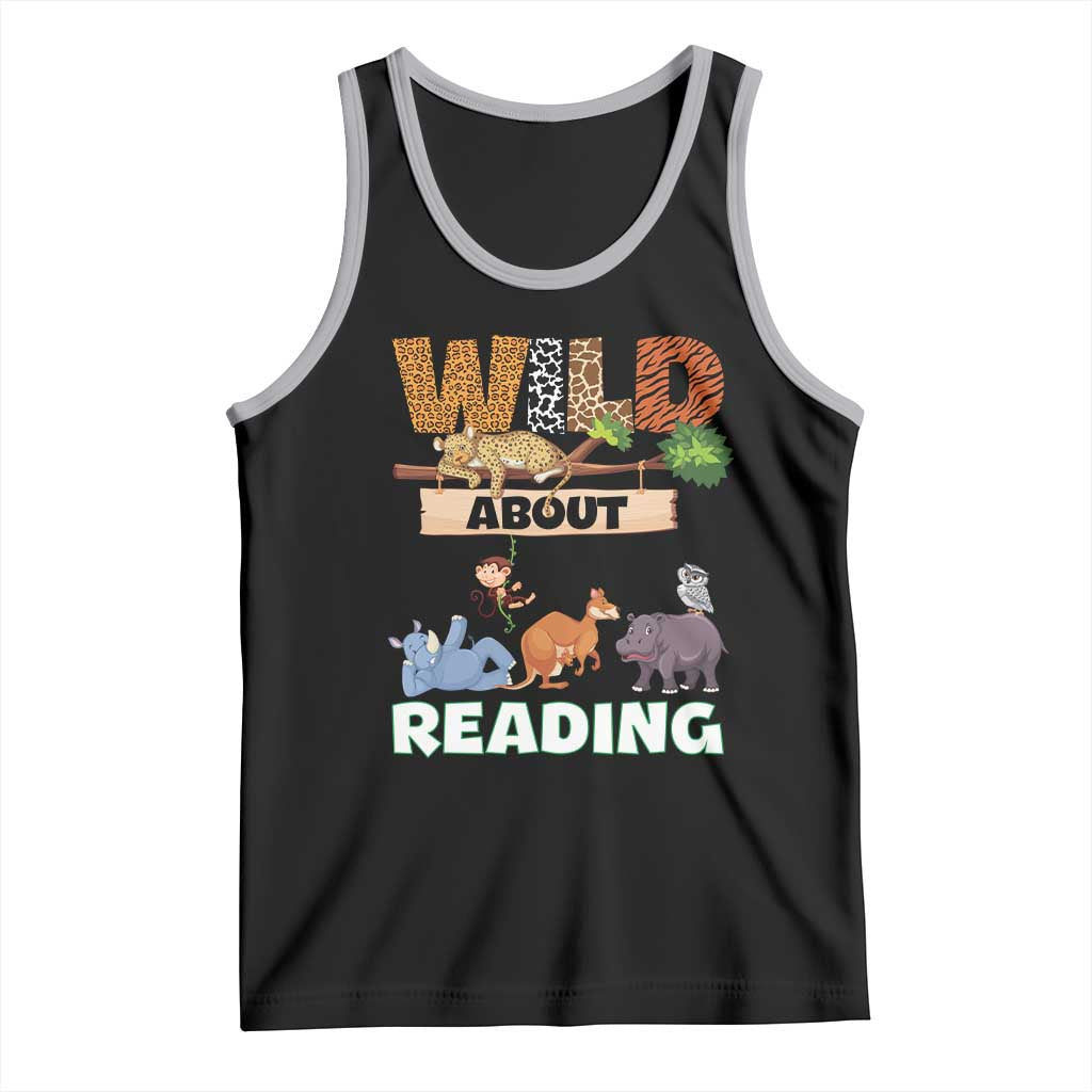 Wild About Reading Tank Top Cute Animal Book Lover Kids Teachers TS10 Black Athletic Heather Print Your Wear