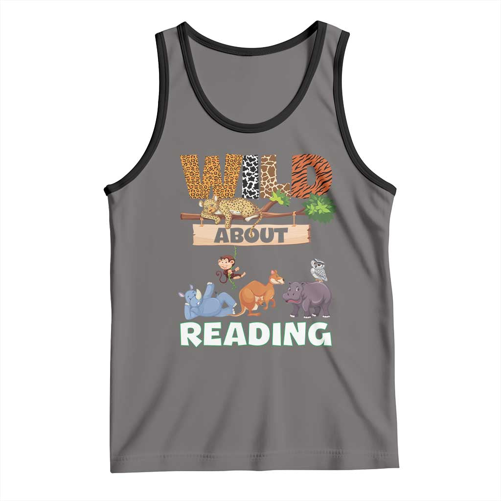 Wild About Reading Tank Top Cute Animal Book Lover Kids Teachers TS10 Deep Heather Black Print Your Wear