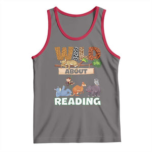 Wild About Reading Tank Top Cute Animal Book Lover Kids Teachers TS10 Deep Heather Red Print Your Wear