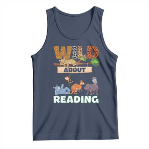 Wild About Reading Tank Top Cute Animal Book Lover Kids Teachers TS10 Navy Print Your Wear