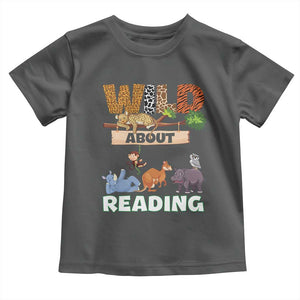 Wild About Reading Toddler T Shirt Cute Animal Book Lover Kids Teachers TS10 Dark Heather Print Your Wear