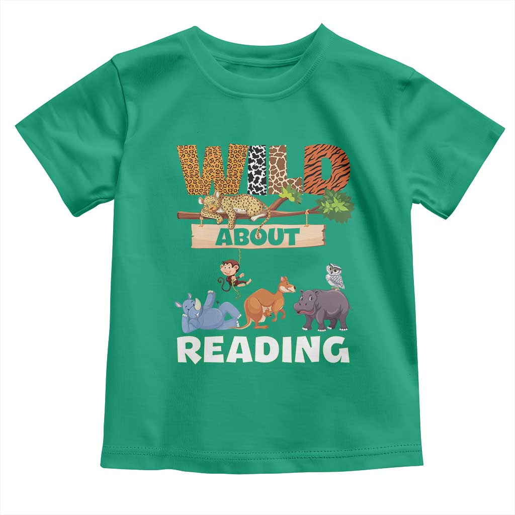 Wild About Reading Toddler T Shirt Cute Animal Book Lover Kids Teachers TS10 Irish Green Print Your Wear