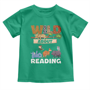 Wild About Reading Toddler T Shirt Cute Animal Book Lover Kids Teachers TS10 Irish Green Print Your Wear
