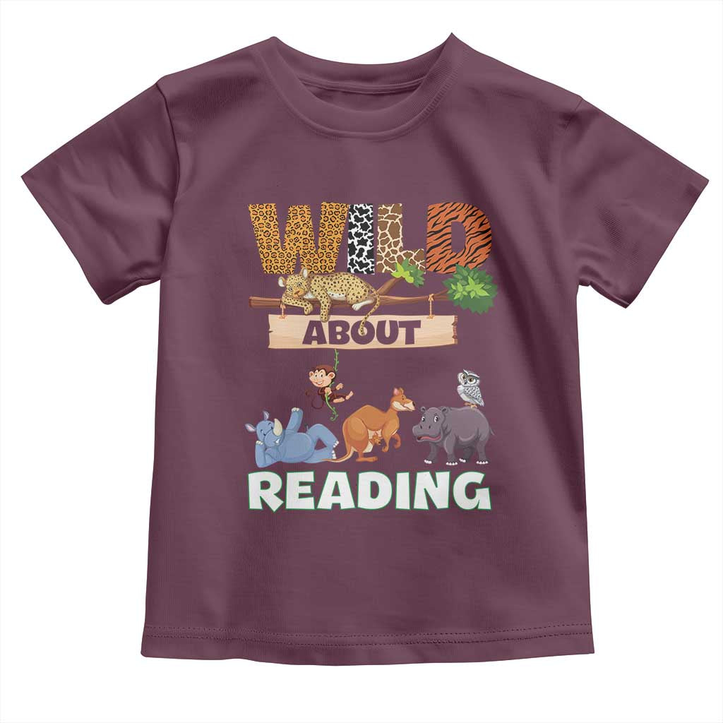Wild About Reading Toddler T Shirt Cute Animal Book Lover Kids Teachers TS10 Maroon Print Your Wear