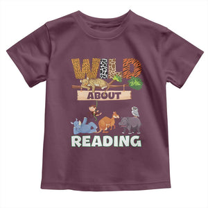 Wild About Reading Toddler T Shirt Cute Animal Book Lover Kids Teachers TS10 Maroon Print Your Wear