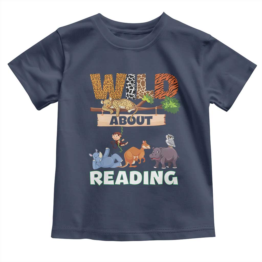Wild About Reading Toddler T Shirt Cute Animal Book Lover Kids Teachers TS10 Navy Print Your Wear