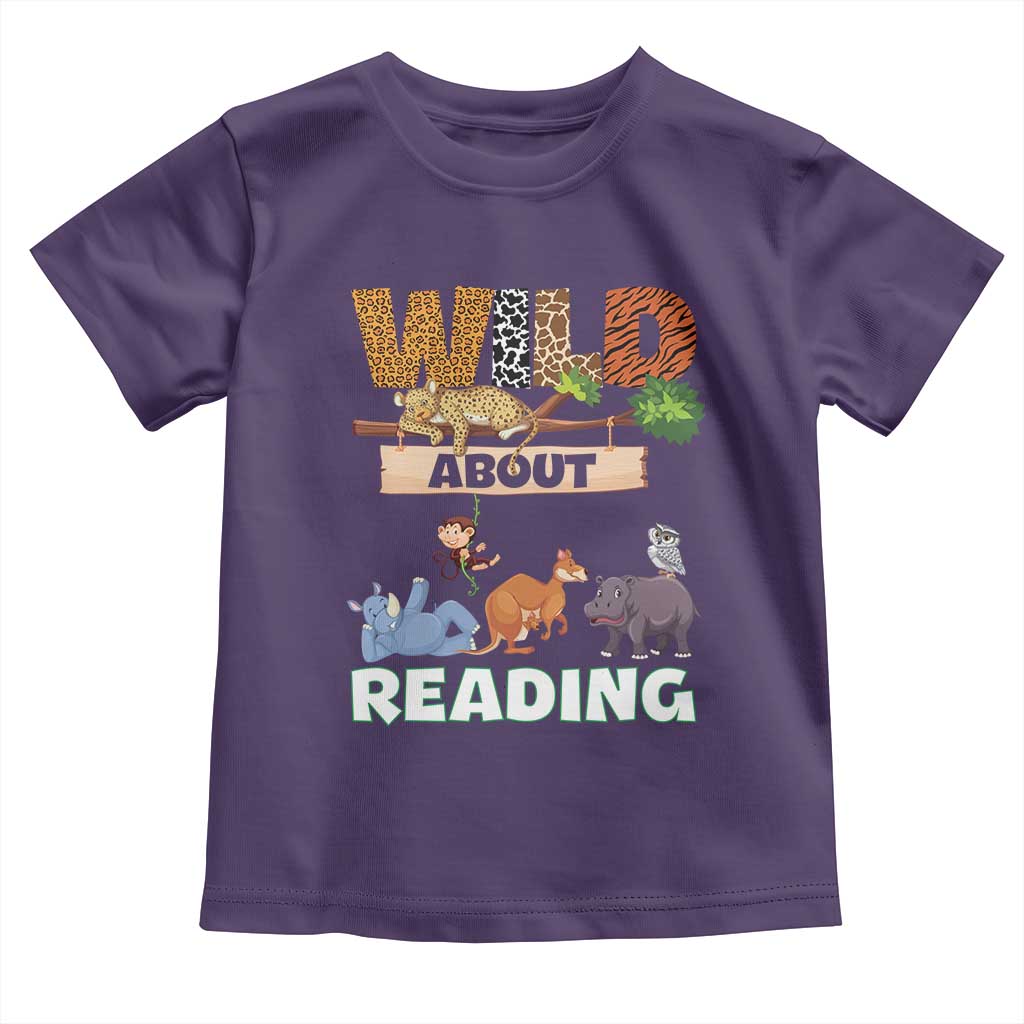Wild About Reading Toddler T Shirt Cute Animal Book Lover Kids Teachers TS10 Purple Print Your Wear