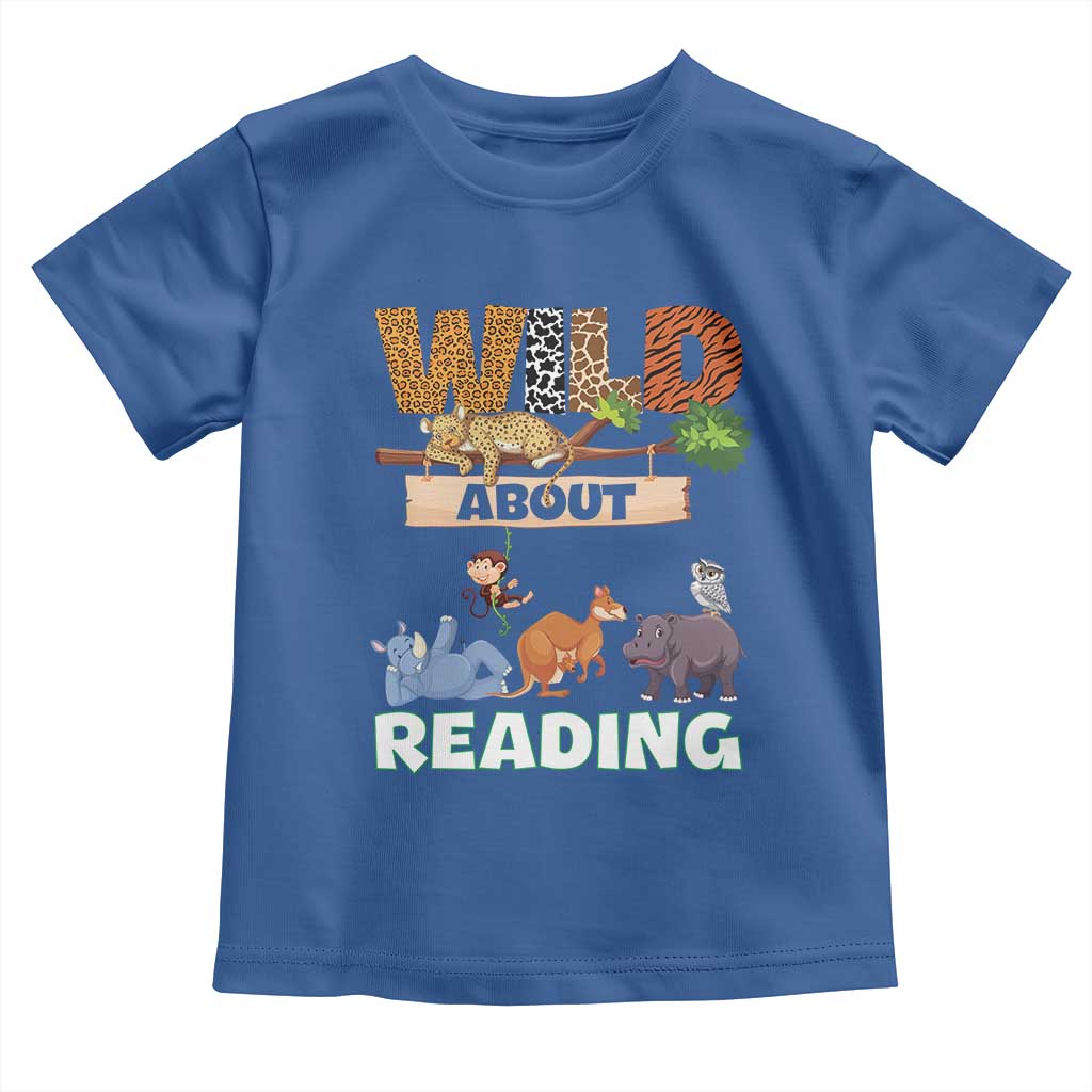 Wild About Reading Toddler T Shirt Cute Animal Book Lover Kids Teachers TS10 Royal Blue Print Your Wear