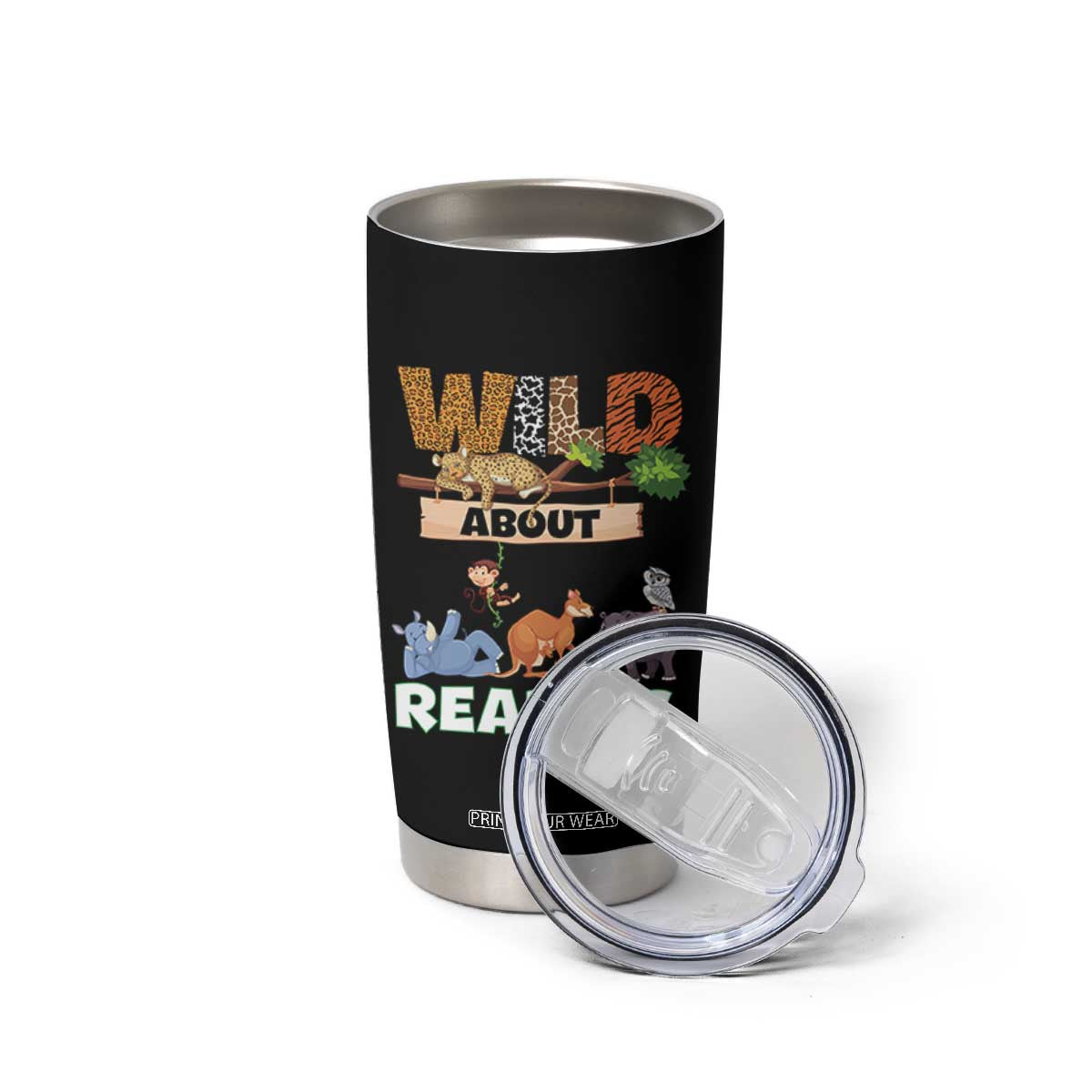Wild About Reading Tumbler Cup Cute Animal Book Lover Kids Teachers TS10 Print Your Wear