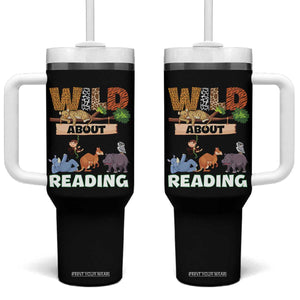 Wild About Reading Tumbler With Handle Cute Animal Book Lover Kids Teachers TS10 One Size: 40 oz Black Print Your Wear