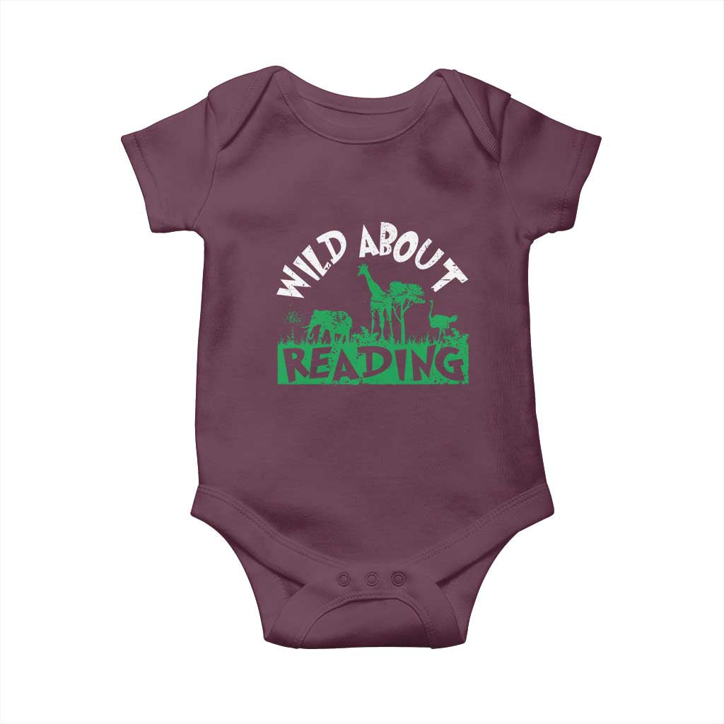 Wild About Reading Baby Onesie Cute Safari Animal Reading Shirt Preschool Kindergarten TS10 Maroon Print Your Wear