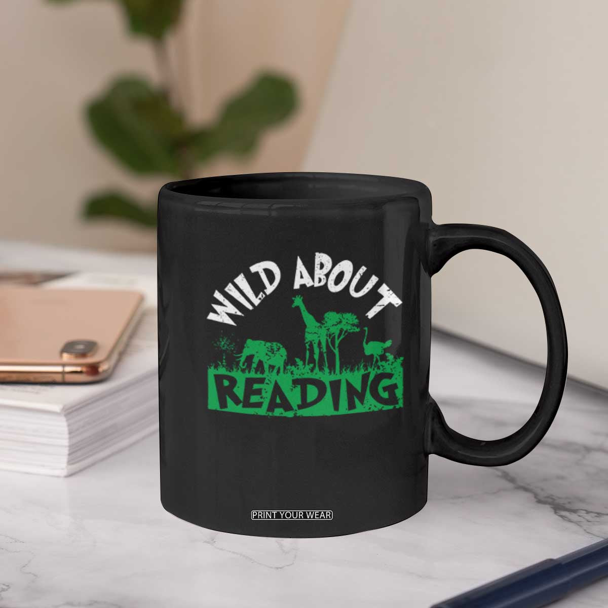 Wild About Reading Coffee Mug Cute Safari Animal Reading Shirt Preschool Kindergarten TS10 Print Your Wear