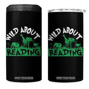 Wild About Reading 4 in 1 Can Cooler Tumbler Cute Safari Animal Reading Shirt Preschool Kindergarten TS10 One Size: 16 oz Black Print Your Wear