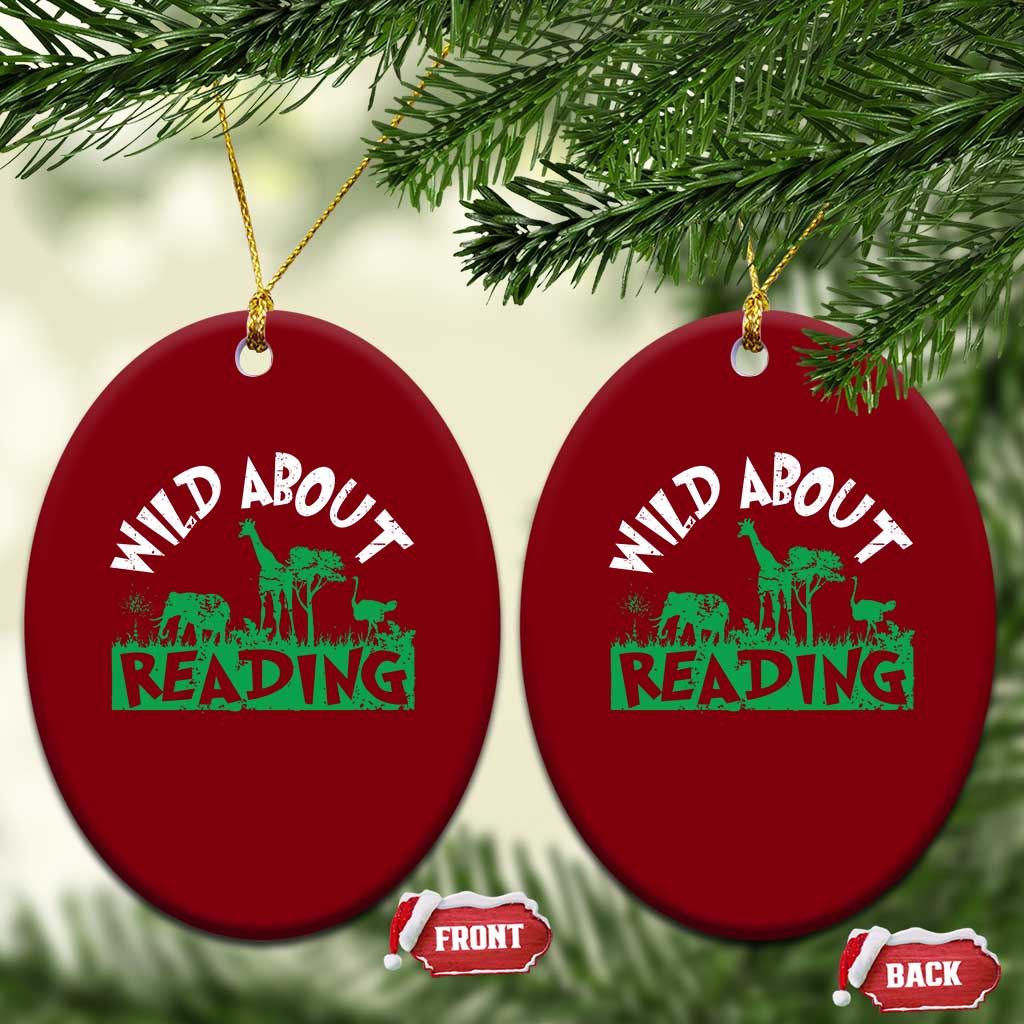 Wild About Reading Ceramic Ornament Cute Safari Animal Reading Shirt Preschool Kindergarten TS10 Print Your Wear