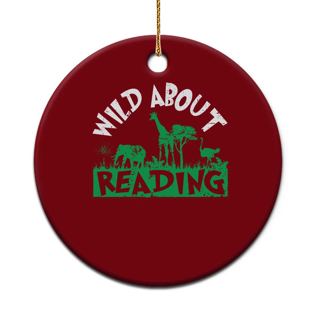 Wild About Reading Ceramic Ornament Cute Safari Animal Reading Shirt Preschool Kindergarten TS10 1pc Red Print Your Wear