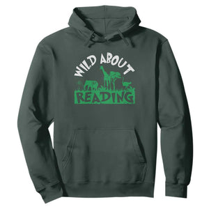 Wild About Reading Hoodie Cute Safari Animal Reading Shirt Preschool Kindergarten TS10 Dark Forest Green Print Your Wear