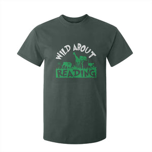 Wild About Reading T Shirt For Kid Cute Safari Animal Reading Shirt Preschool Kindergarten TS10 Dark Forest Green Print Your Wear