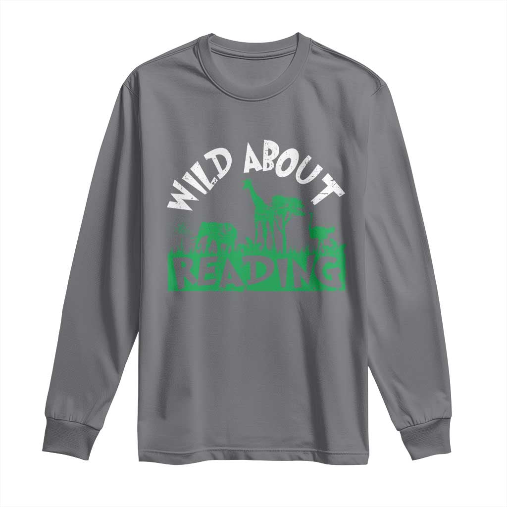 Wild About Reading Long Sleeve Shirt Cute Safari Animal Reading Shirt Preschool Kindergarten TS10 Charcoal Print Your Wear