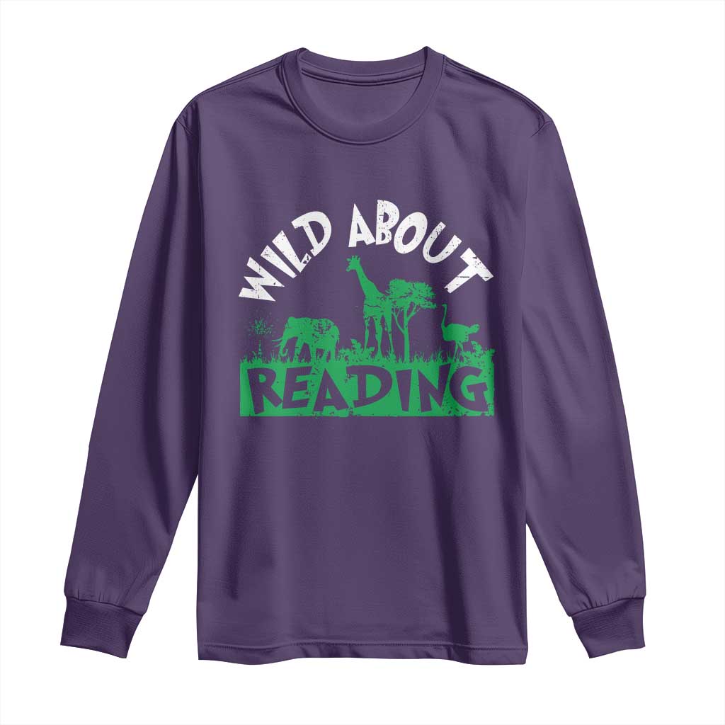Wild About Reading Long Sleeve Shirt Cute Safari Animal Reading Shirt Preschool Kindergarten TS10 Purple Print Your Wear