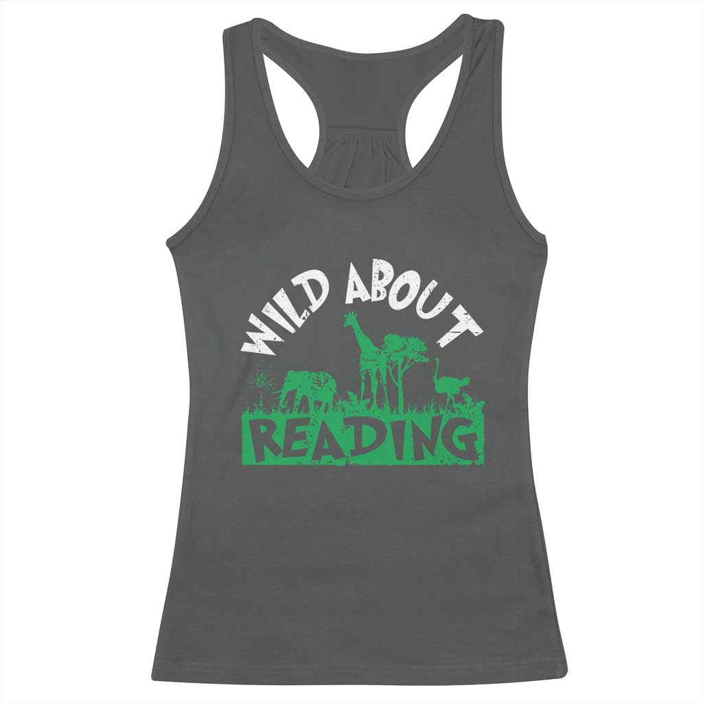 Wild About Reading Racerback Tank Top Cute Safari Animal Reading Shirt Preschool Kindergarten TS10 Dark Heather Print Your Wear