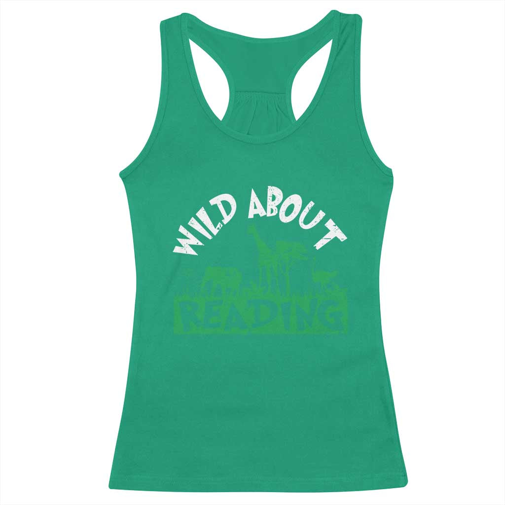 Wild About Reading Racerback Tank Top Cute Safari Animal Reading Shirt Preschool Kindergarten TS10 Irish Green Print Your Wear