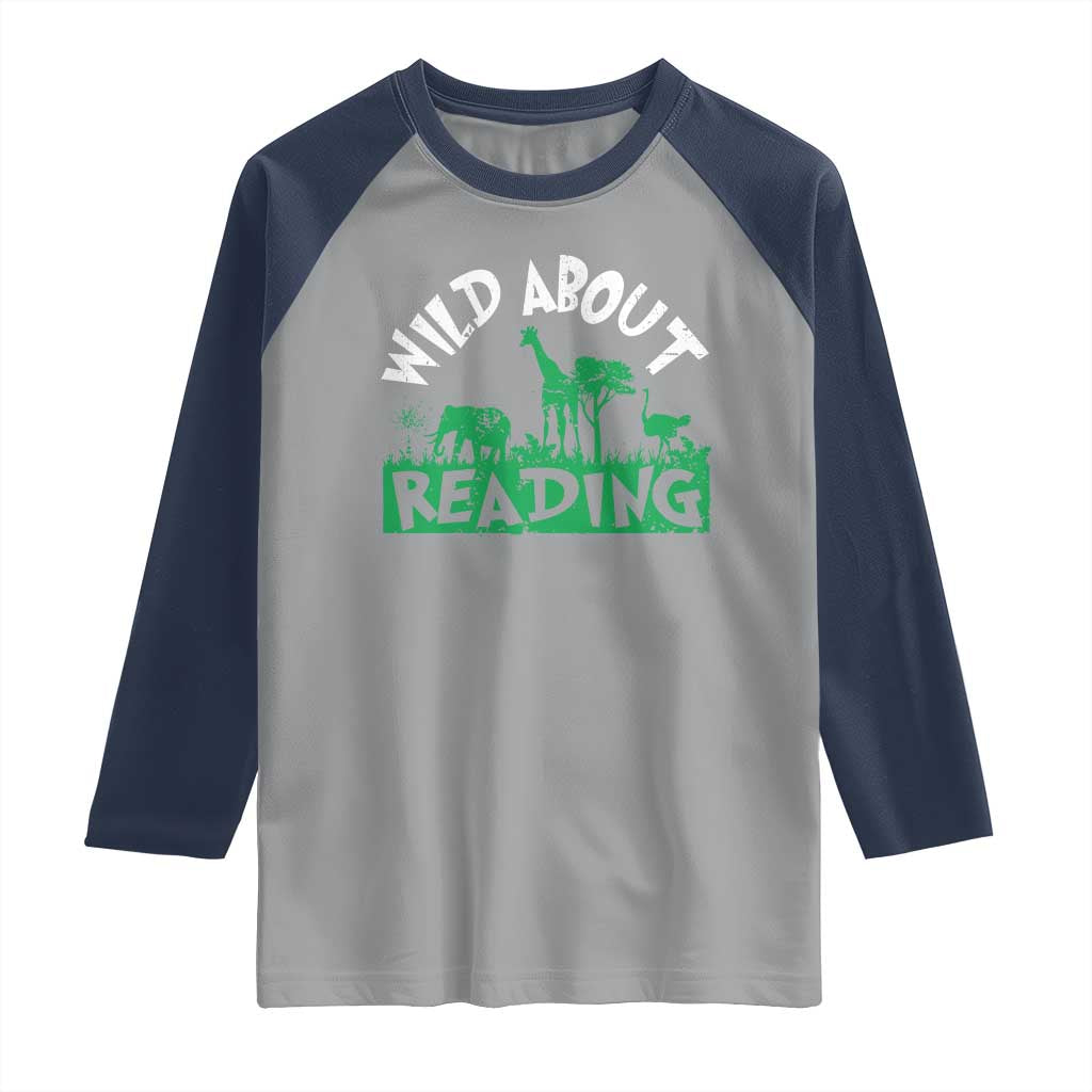 Wild About Reading Raglan Shirt Cute Safari Animal Reading Shirt Preschool Kindergarten TS10 Sport Gray Navy Print Your Wear